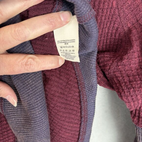 We the Free People Burgundy And Grey Waffle Thermal Top Small Long Sleeve - Picture 3 of 6